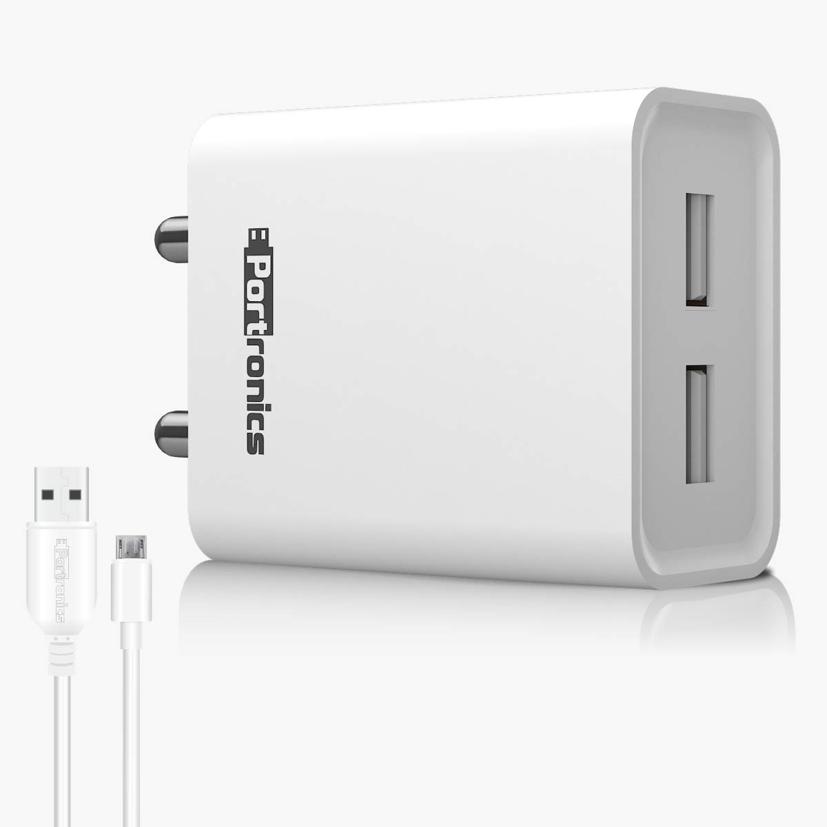 ibond Adapto 66 2.4A 12w Dual USB Port 5V/2.4A Wall Charger, Comes with 1M Micro USB Cable, USB Wall Charger Adapter for iPhone 11/Xs/XS Max/XR/X/8/7/6/Plus, iPad Pro/Air 2/Mini 3/Mini 4, Samsung S4/S5 and More (White)