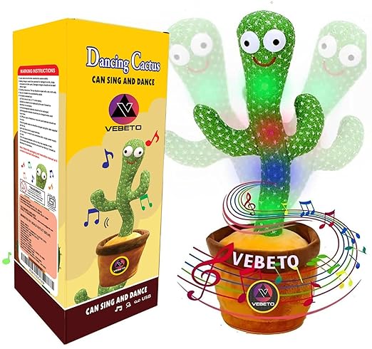 Dancing Cactus Toy For Kids, Voice Repeats What You Say Led Lights - Green