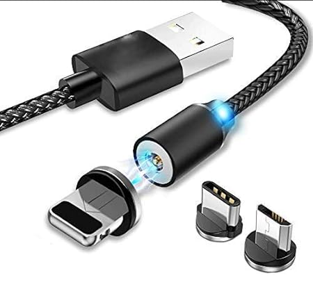Magnetic USB Charging Cable,Multi 3-in-1 Cable Charger with LED for Android, All Type C Mobiles and iOS Mobiles Charging Cable: Multi-Colour