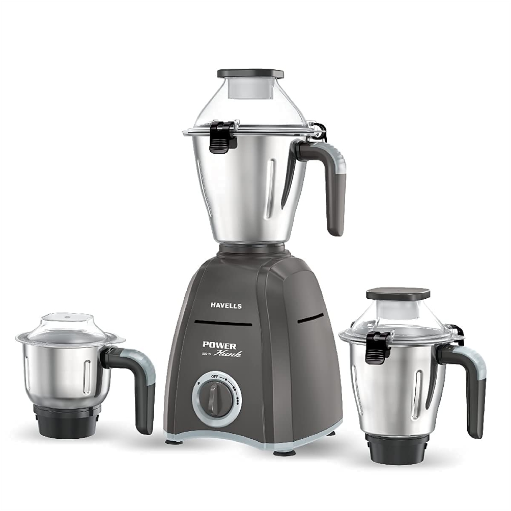 Havells Power Hunk 800 watt Mixer Grinder With Hands Free operation, Grade Blade & 3 Wider mouth Stainless Steel Jar