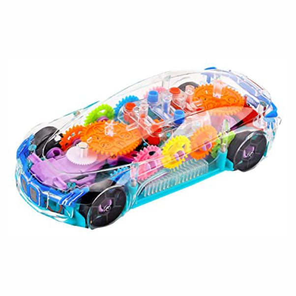 Musical Car Toys for Kids 360 Degrees Rotating Transparent Concept Car with Flashing 3D Light & Sound Toys for Kids 1-4 Years-Multicolour