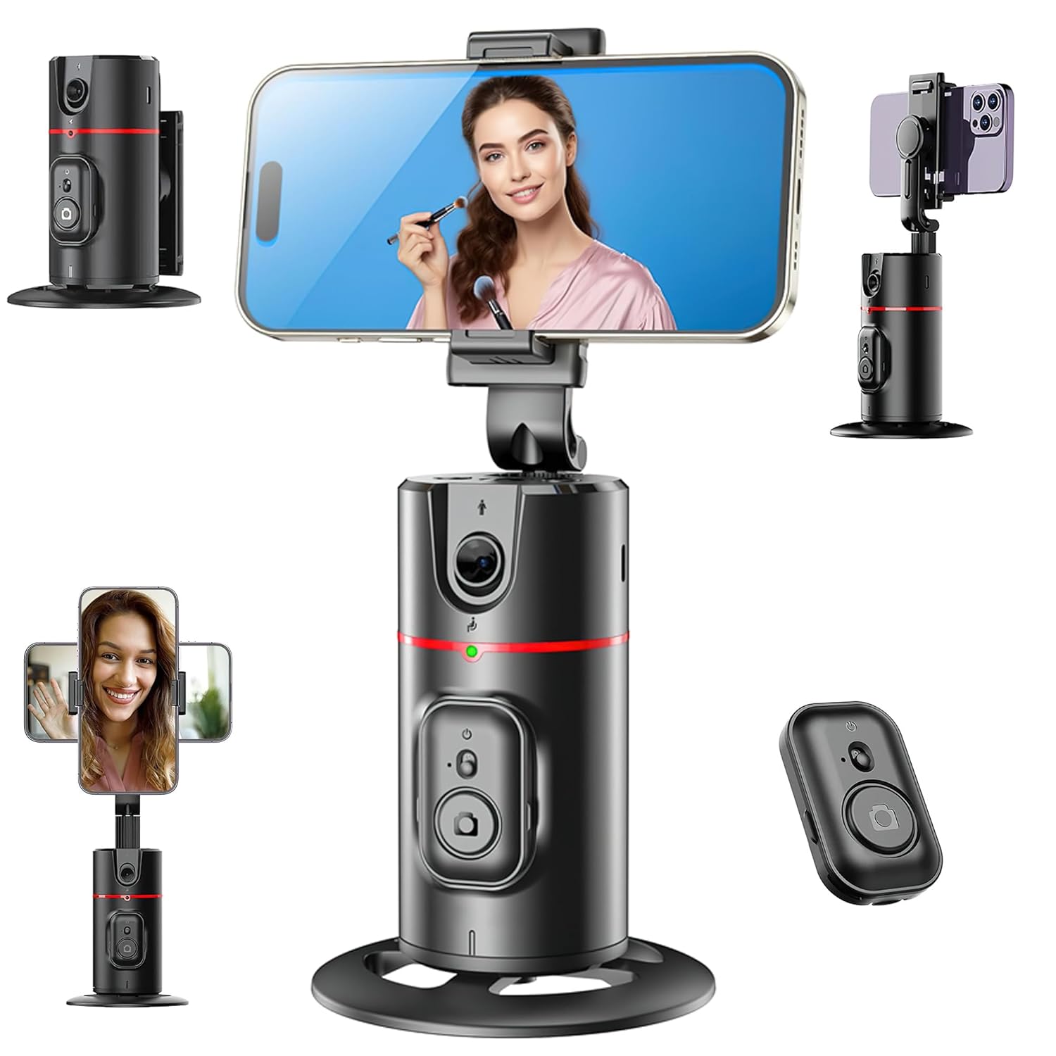 Rechargeable Auto Face Tracking Tripod with Remote, 360 Degree Rotation Auto Tracking Phone Holder, No App, Smart Phone Camera Moving Stand for iPhone Selfie Shooting Video, Live Vlogging