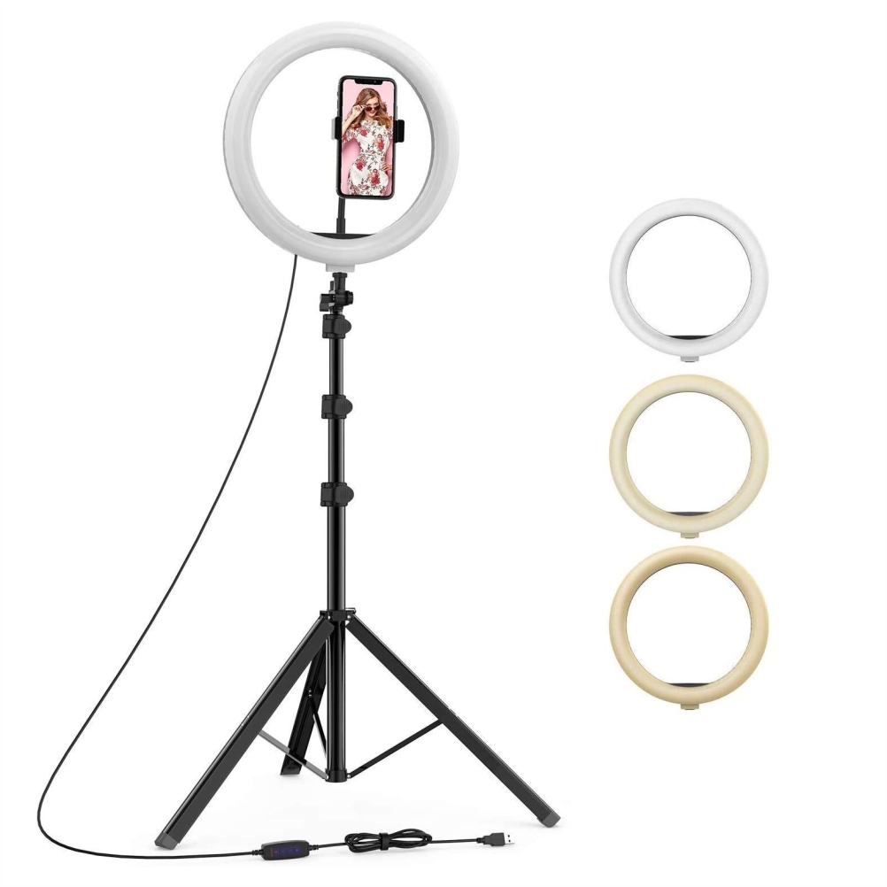 Ring Light, for Photo and Video with 7 Feet Tripod Stand Compatible with Camera and Smartphones (10 Inch LED Ring Light)