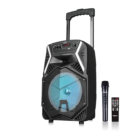 Speaker with Trolley TS-25B 25W Portable with Wireless Mic, Remote and DJ LED Light Function, Supports AUX, Bluetooth, USB, SD, TF, FM Radio, 1 Year Warranty (Matte Black)