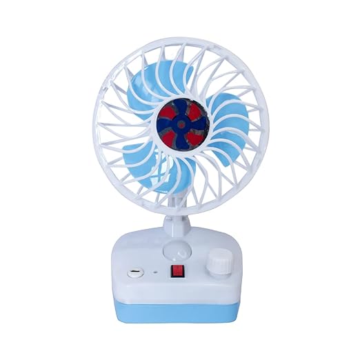 Multicolored Rechargeable Mini Table Fan with LED Light - Compact & Versatile Cooling Solution