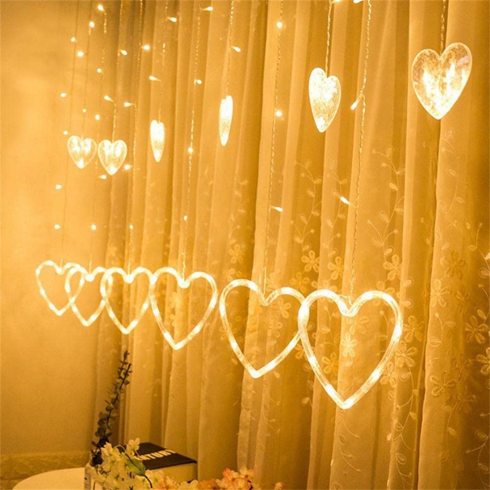 Heart Shape ( 6+6 ) 12 Curtain String Light Long Size