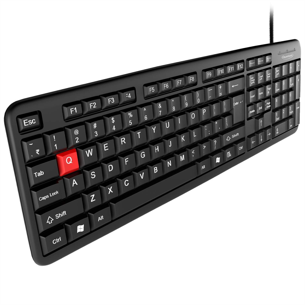 Quantum QHM7403D Spill-Resistant Wired USB Keyboard with Rupee Symbol, Compatible with PC/Laptop/Smart TV and Every OS (Black)