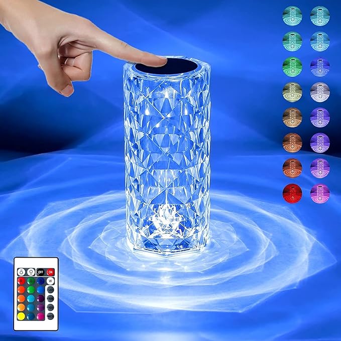 Crystal Lamp16 Color Changing, Crystal Diamond LED Table Lamp, Usb Rechargeable Touch Bedside Lamp Night Light With Remote Control, For Bedroom Living Room Party Dinner Decor
