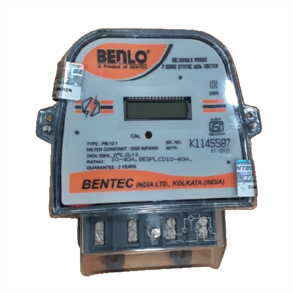 Benlo Electronic Energy Sub Meter AC Single Phase 2-Wire Static kWh (LCD Type) Display, 10-40 Ampere