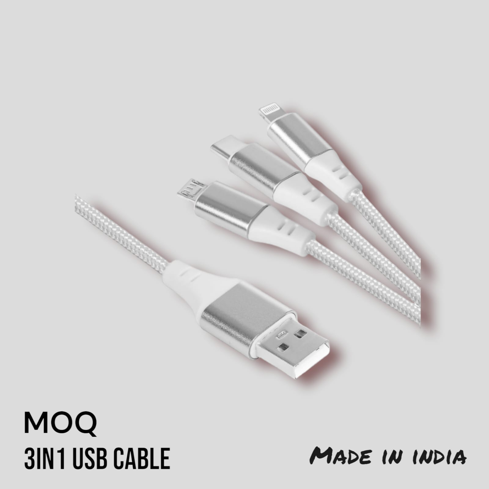 MOQ CAR MOBILE CHARGING CABLE FOR MICRO USB , TYPE C AND IPHONE 
