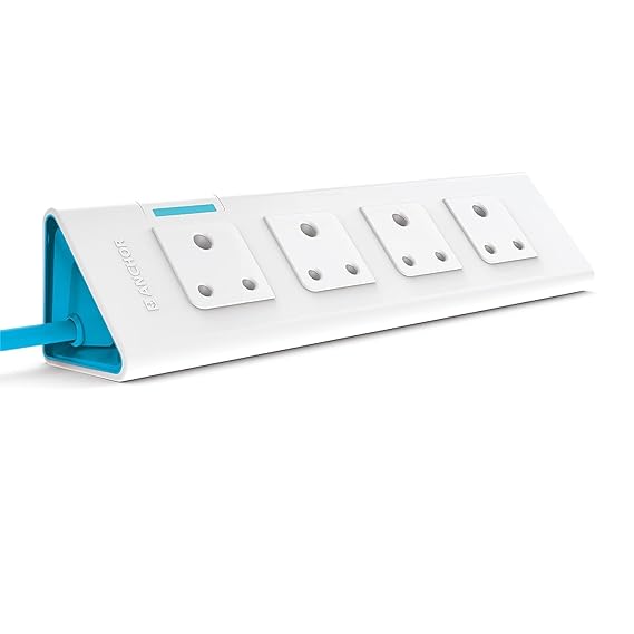 Anchor by panasonic 22062 6A Power Strip 4 Socket Spike Guard 4 Switch, 1.5 Mtr (White & Blue), Blue & White