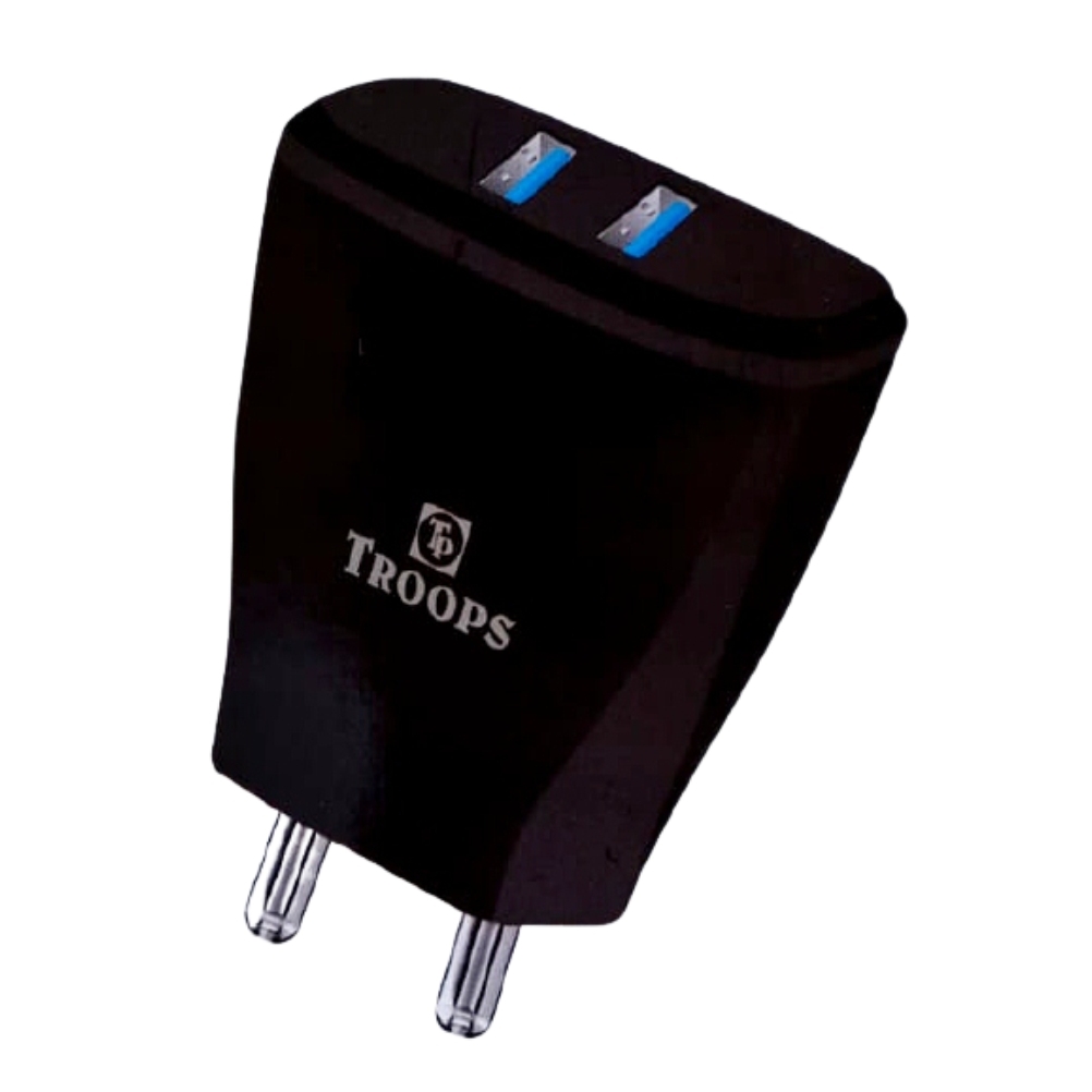 TP Troops 2.4 amp travel adapter Dual USB mobile charger with Micro USB Cable (Black) TP542