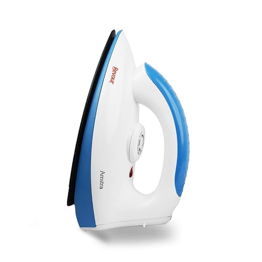 Revour Amstra 1000-Watt Dry Iron with Non-Stick Sole Plate | Safety-Packed Electric Iron Press with Quick, Uniform Heating | All types of Fabric (White & Blue)
