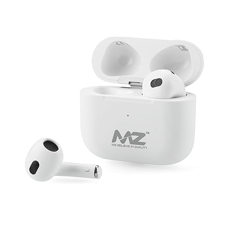 MZ Mpods 3 Wireless Earbuds, 36H Playtime, 250mAh Battery, True Wireless Earphones Bluetooth Headset (White, True Wireless)