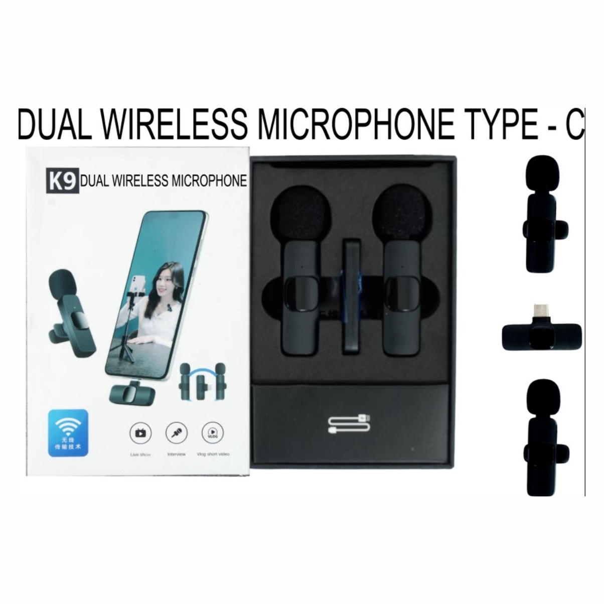 K9 WIRELESS MIC, All iOS / Android systems are suitable , Work for YouTube/Facebook Live Stream, real-time auto-sync technology