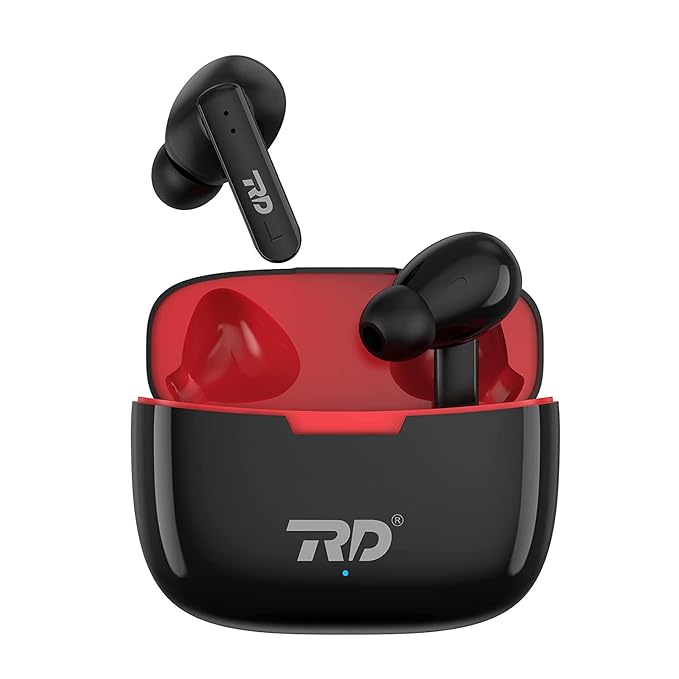 RD_WS-3500 Truly Wireless Headphone, 13mm Drivers, Upto 60 Playtime, IPX 4 Sweatproof, Bluetooth v.5.1, Support SIRI, Bilateral Headset Call, Noise Reduction with ENC, Touch Control, Type-C - Black