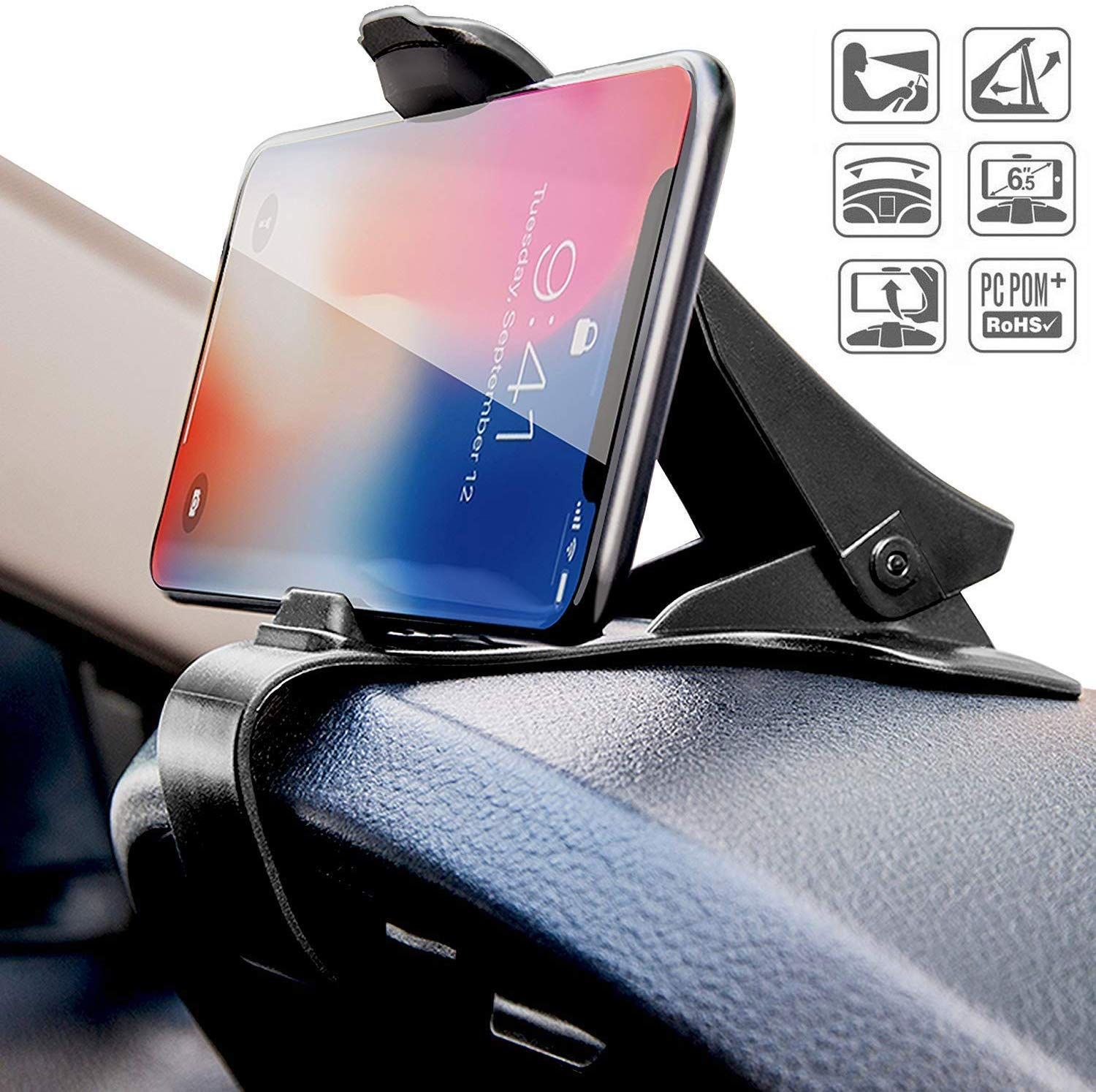 Chimti Car Mobile Holder for Dashboard Anti-Slip Vehicle GPS Cellphone Mount Mobile Clip Stand for Galaxy S8/S7/S6/S5 and Other Smartphones Size Upto 6.5