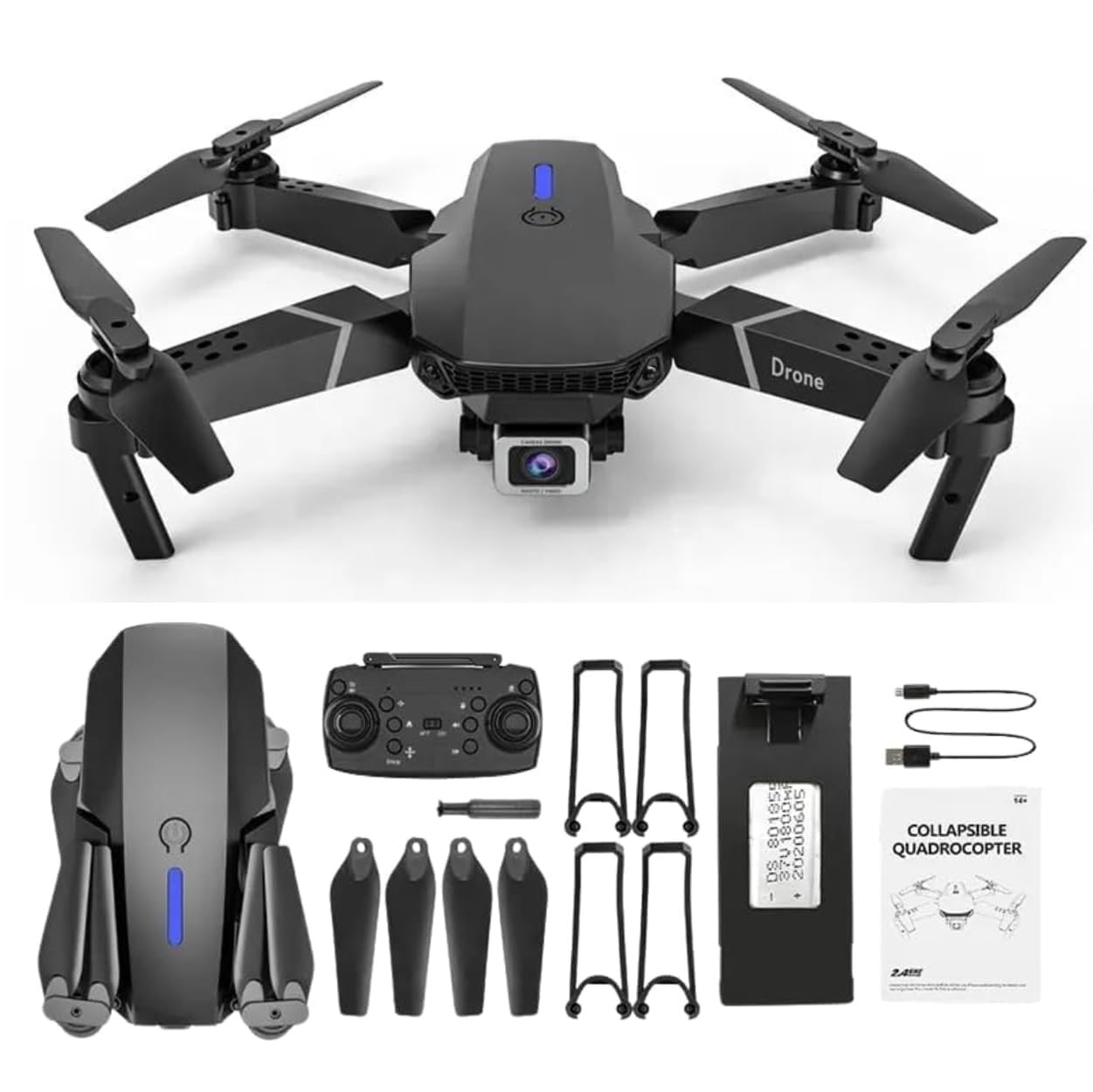 E88 Pro Drone with 4K Camera WiFi FPV 1080P HD Dual Foldable RC Drone Altitude Hold Headless Mode Visual Positioning Auto Return App Control Multicolor (Single-Battery)