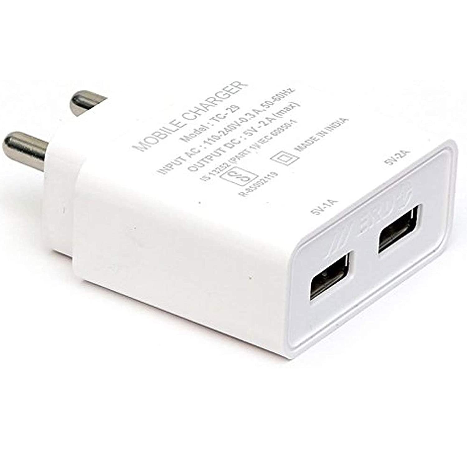  ERD Mobile Charger TC 60 Dual USB Port 2Amp Super Fast Charger with Cable
