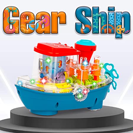 Musical Toys Battery Opertated Gear Land Ship with Rotating Fishing Lamp Bump and Go with Flashing Lights and Sound Effect Toys Gift - Multicolor