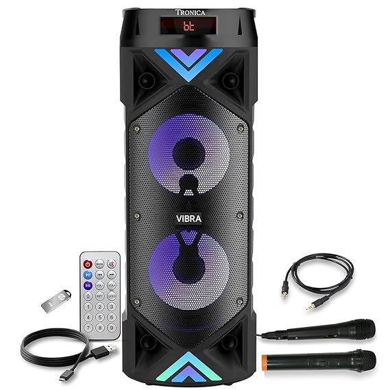 Thunder Vibra Party Speaker with Two Karoke mics-Supports bt/USB/SD Card/FM & Mobile/pc/Laptop/aux (6 Hours Play Back) (Combo - VIBRA Speaker & 8GB Pendrive)