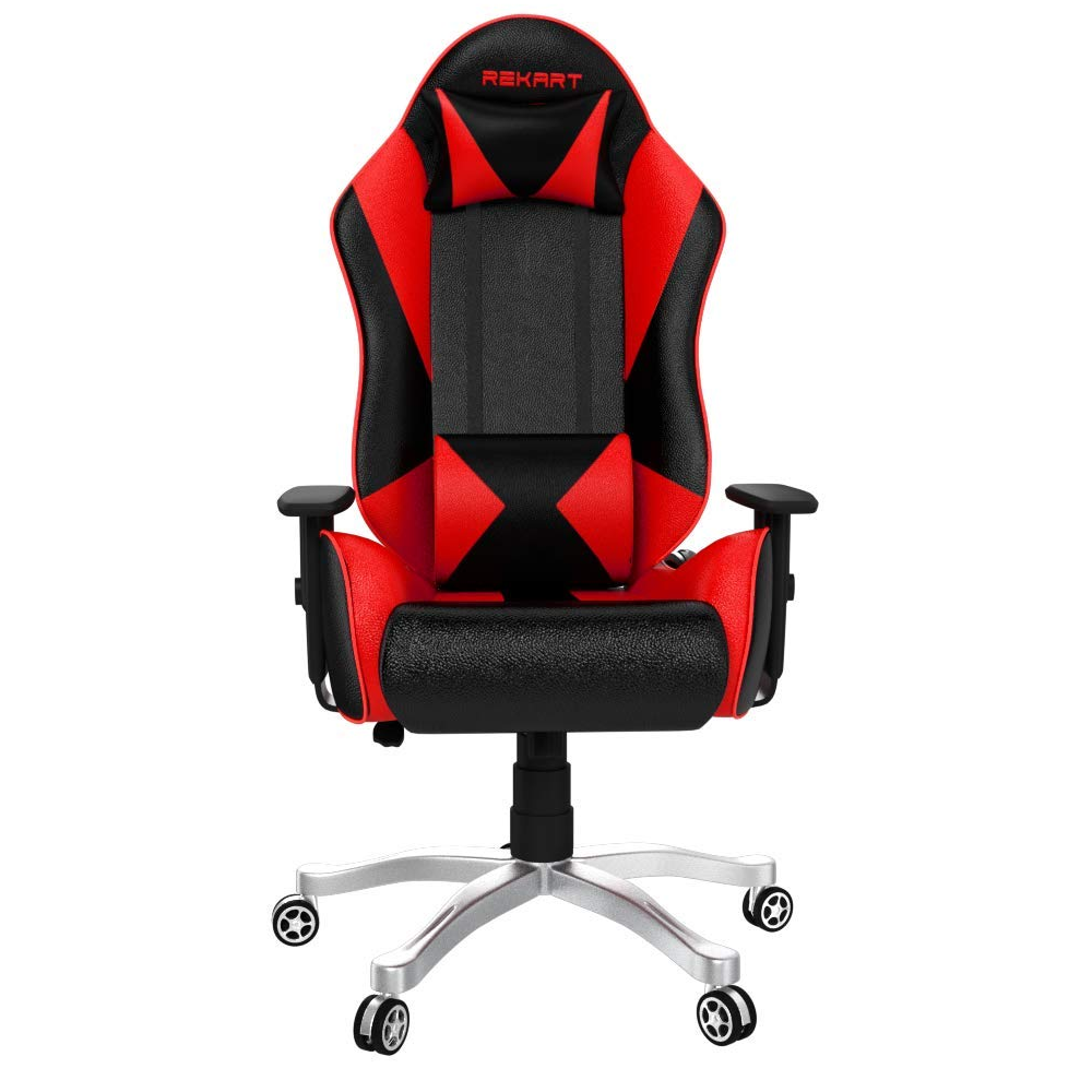 Gaming Chair from Rekart, RGC-08 PU + PVC Black Frame, 350mm Metal Base, with Lumber Support, Adjustable Backrest, Angle 90-175 Degree 