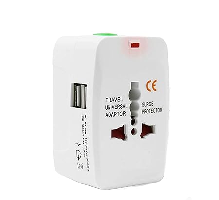 Universal Adapter Worldwide Travel Adapter with Built in Dual USB Charger Ports (White), Large