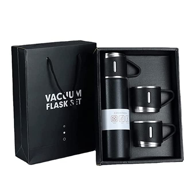 VACCUM FLASK SET, Brocli Stainless Steel Vacuum Flask Set with 3 Steel Cups Combo for Coffee Hot Drink and Cold Water