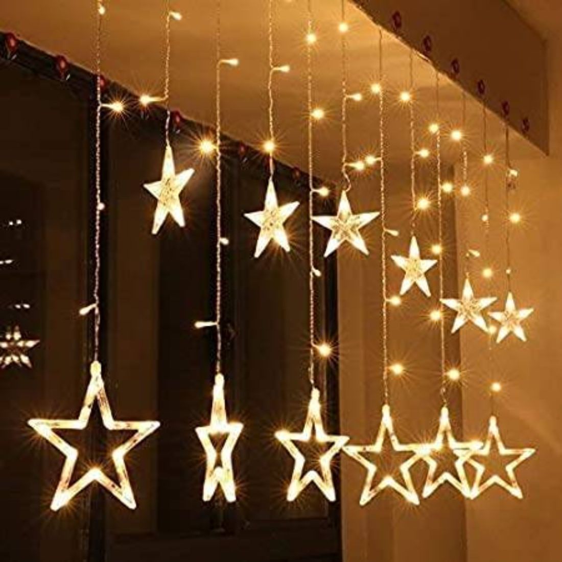 6+6 12 Star Curtain Led Light Gold Flickering Star Lights
